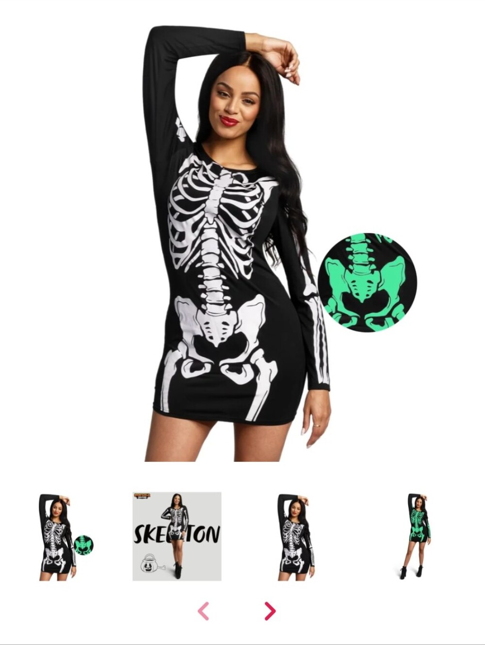 Skeleton Glow-In-The-Dark Bodycon Dress - Black & White